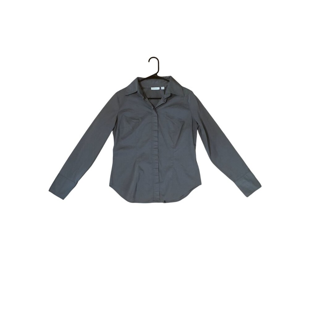 New York & Company Stretch Long-Sleeve Button-Down Shirt  M  Gray